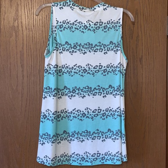 New Honeyme V-Neck Women's Tank Top Turquoise/White/Gray Size Small - Picture 2 of 6